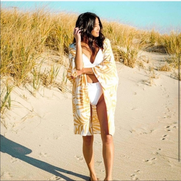 Maison Du Soir M/L Magnolia Kimono Robe Palm Print - Picture 2 of 14